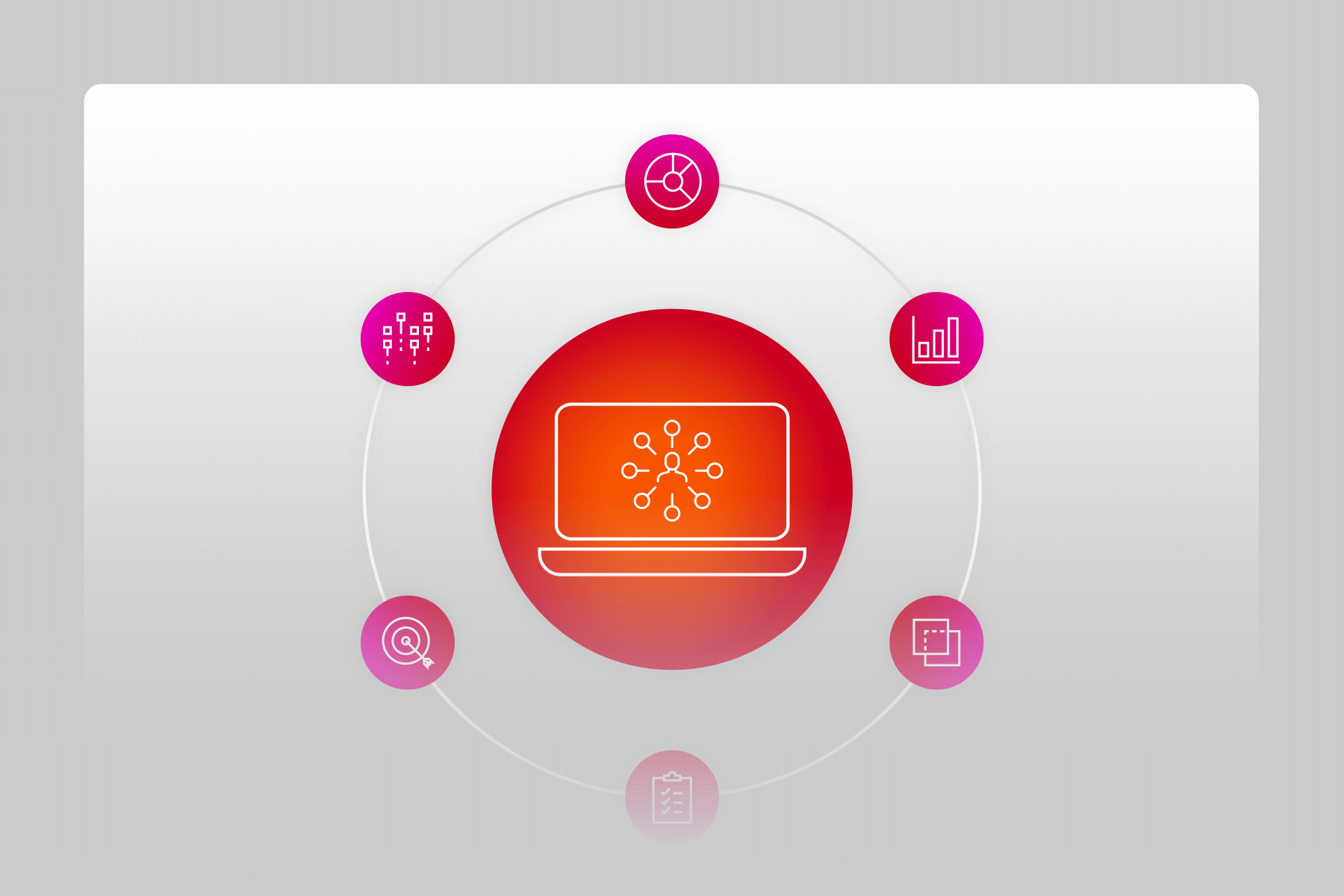 An illustration showing a circular chart of icons that represent workflows.