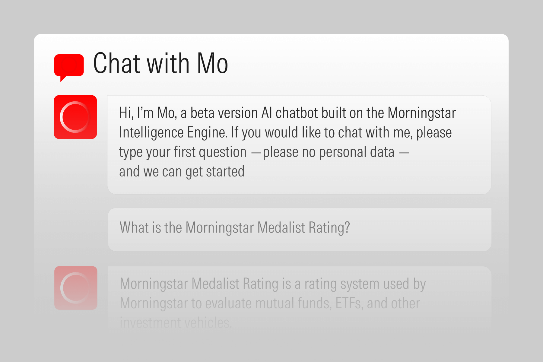 An illustration of a chat box with Mo module in Morningstar Intelligence Engine.
