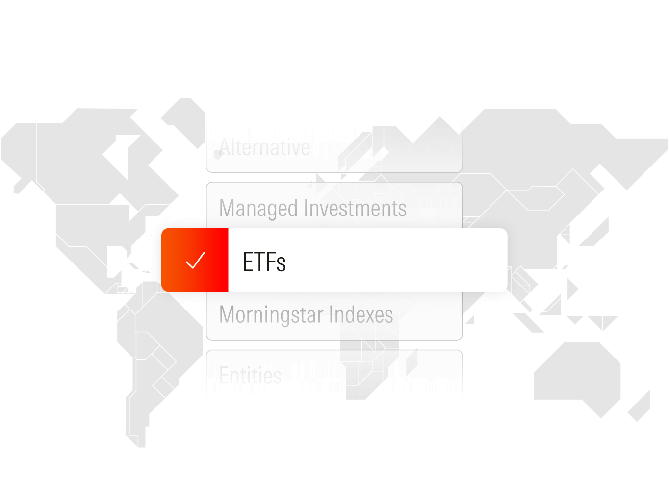 Illustration of Morningstar's broad data coverage, including managed investments, ETFs, and entities.