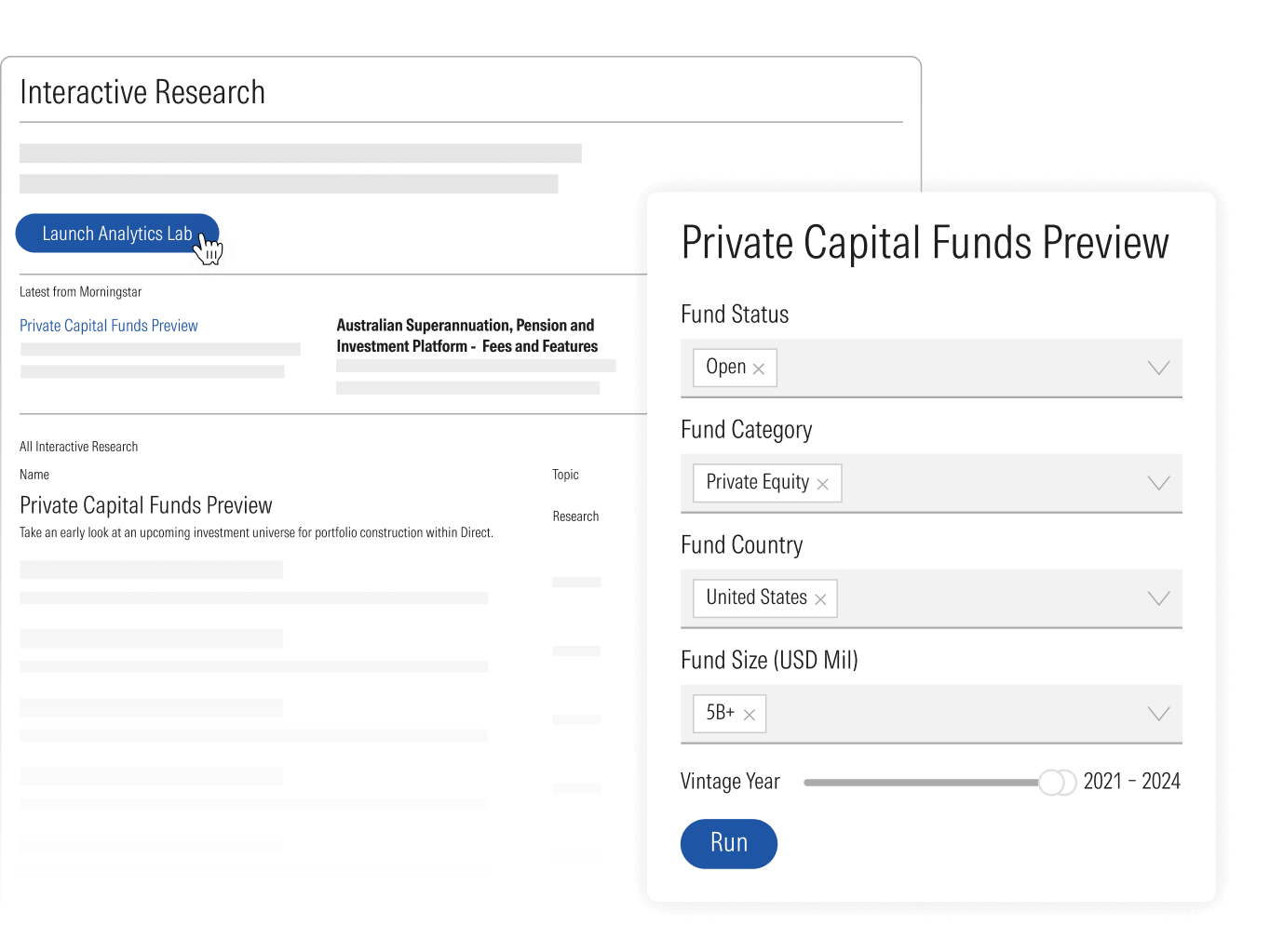 A detailed view of portfolios and other data are available with Interactive Research capabilities.