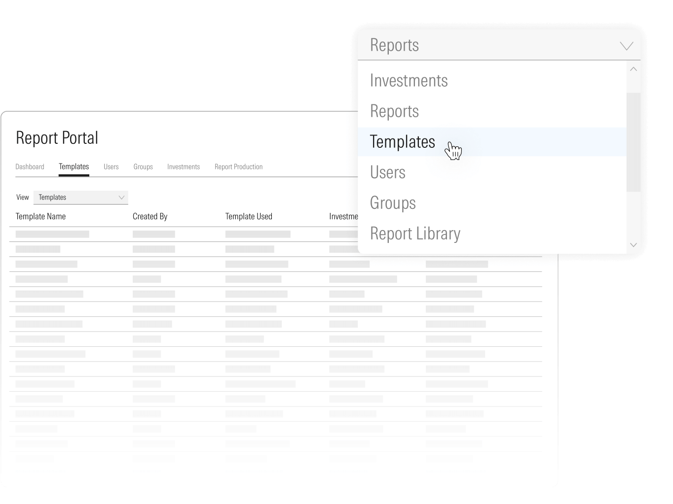 Illustration of the reporting software interface for financial advisors in the field.