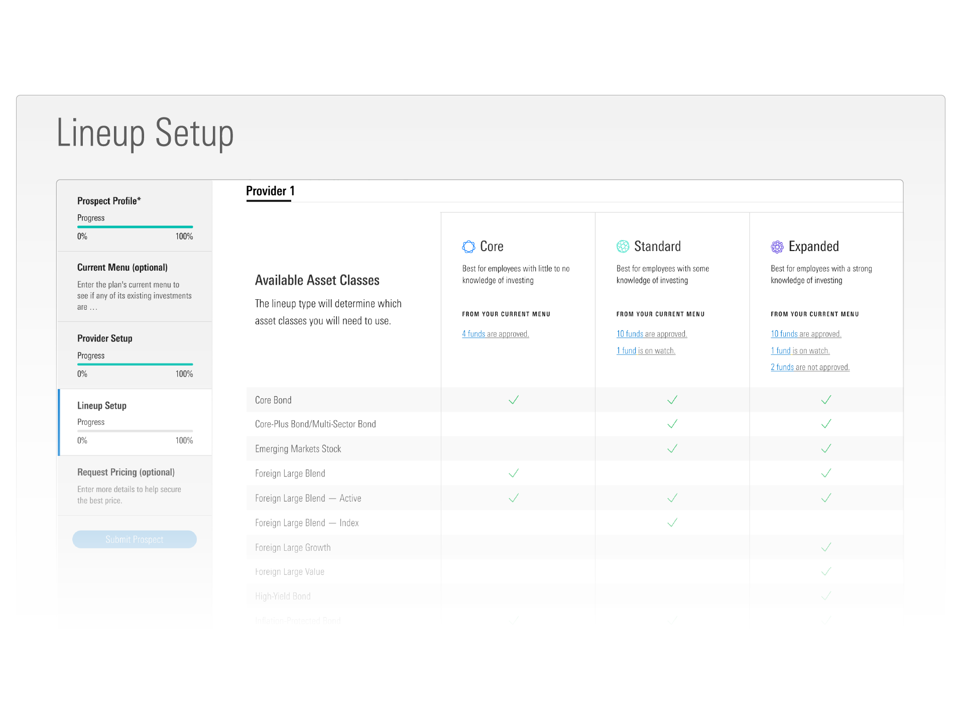 An illustration showing a lineup setup interface in Plan Advantage.