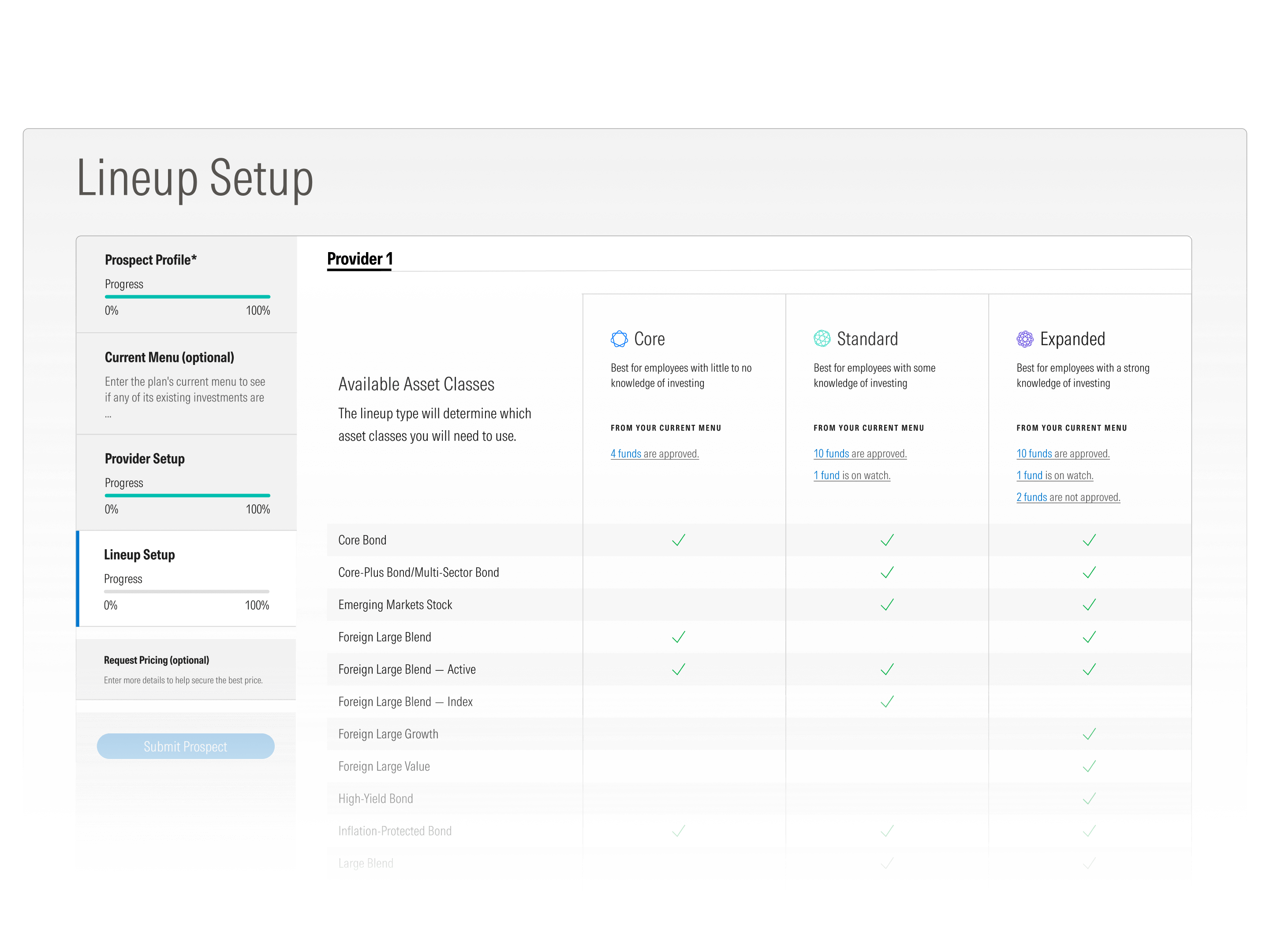 An illustration showing a lineup setup interface in Plan Advantage.