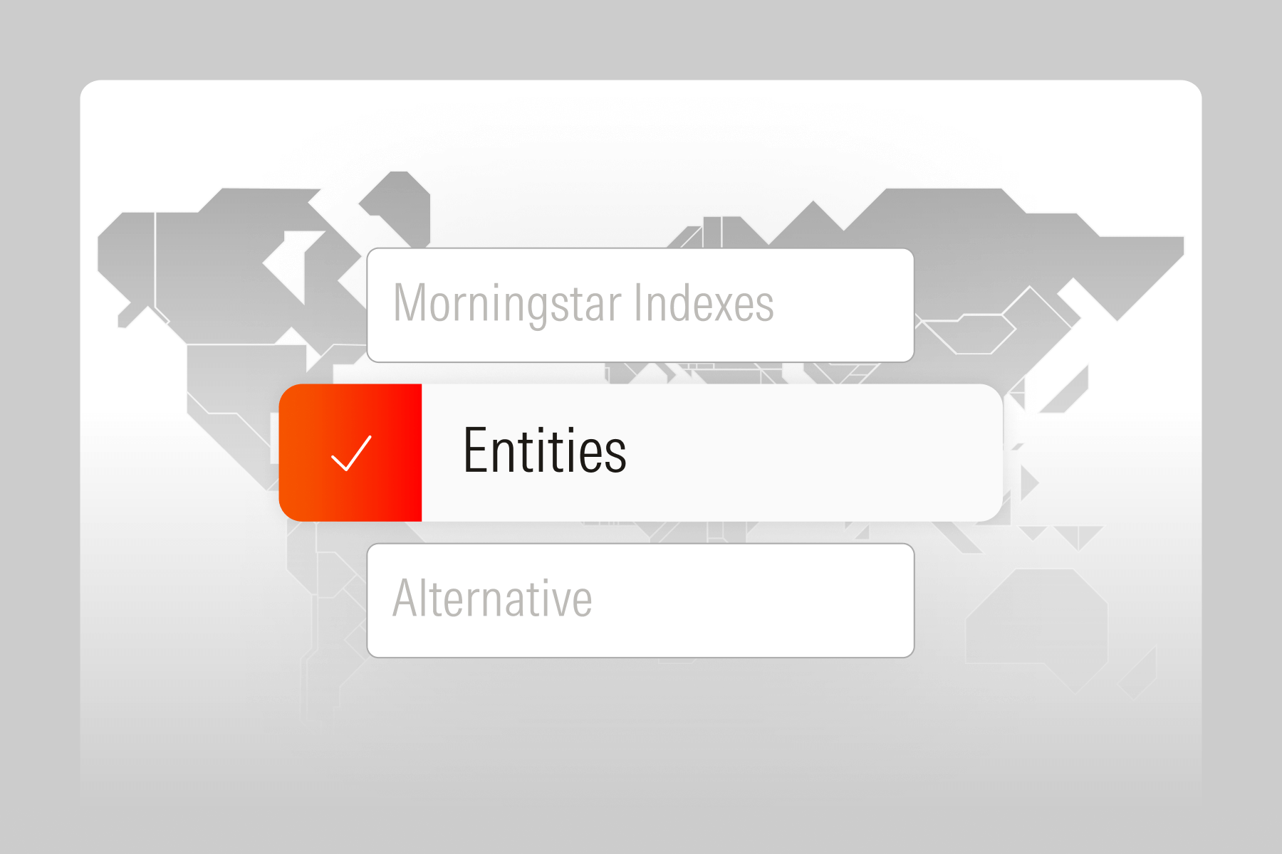 An illustration showing the variety of assets Morningstar covers, including indexes and entities. 