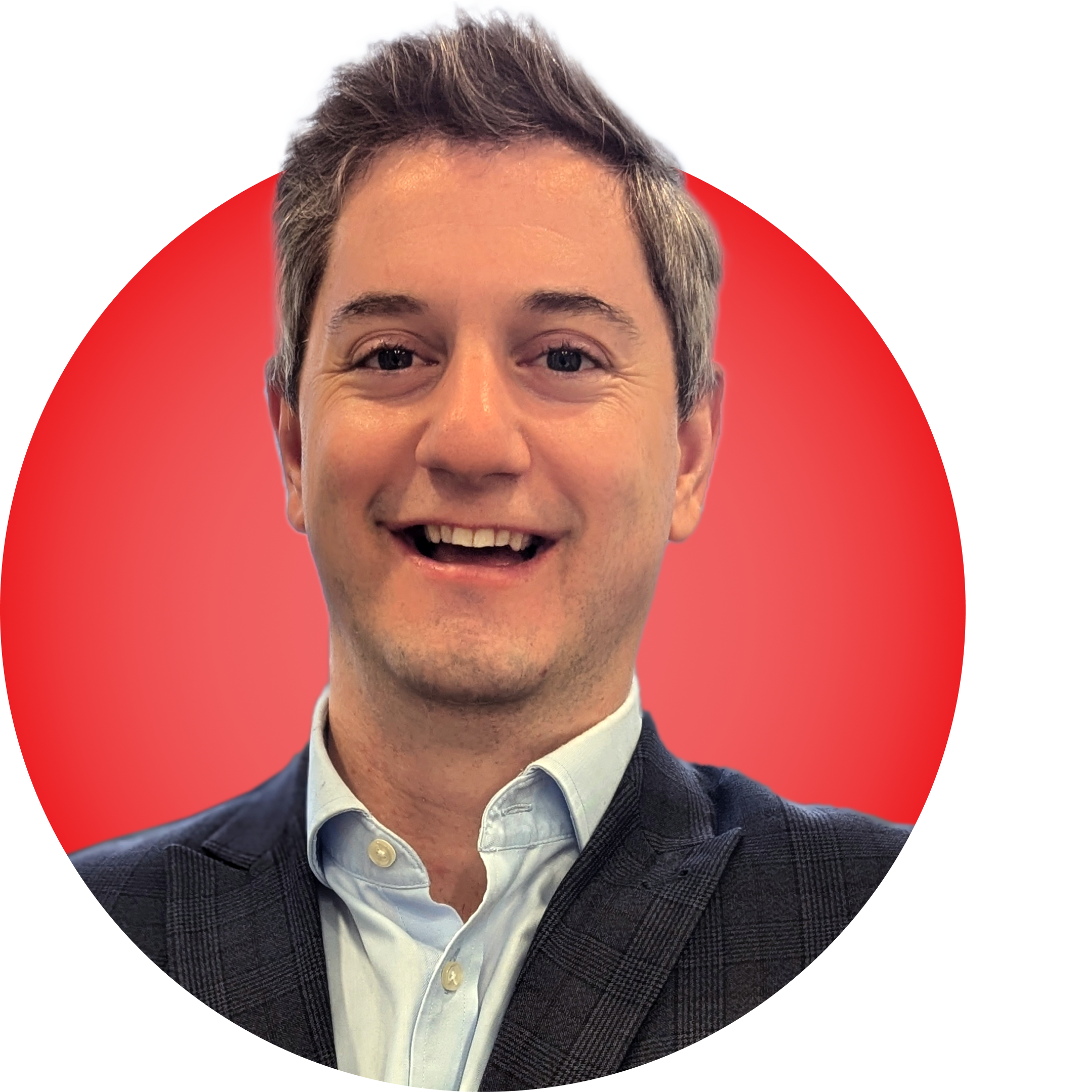 Headshot of Terry Moles with a red circular background.