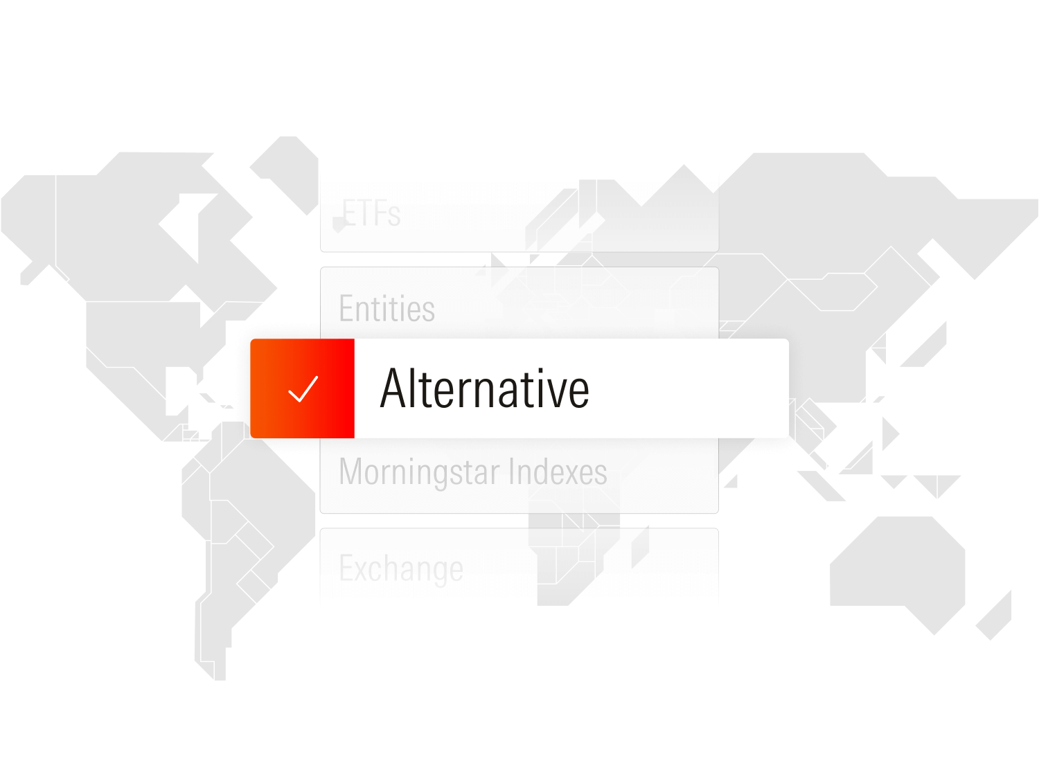 An illustration showing information that can be accessed with Direct Advisory Suite including alternative, ETFs, and entities.