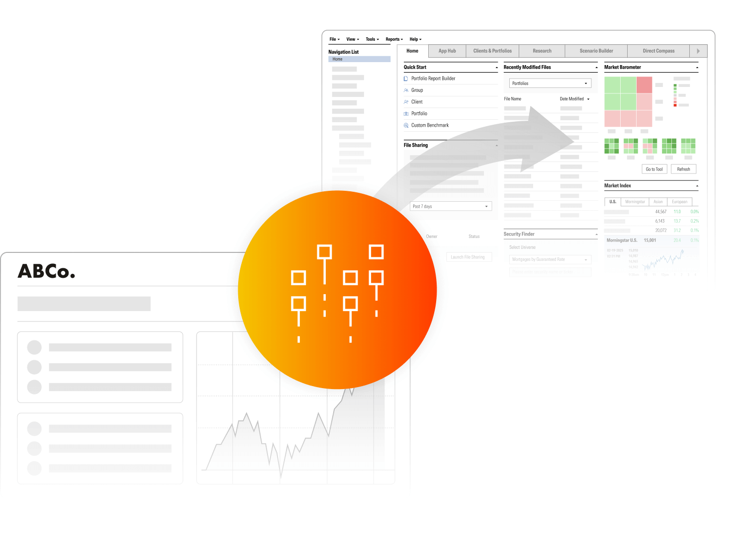 An illustration showing a home interface in Direct Advisory Suite.