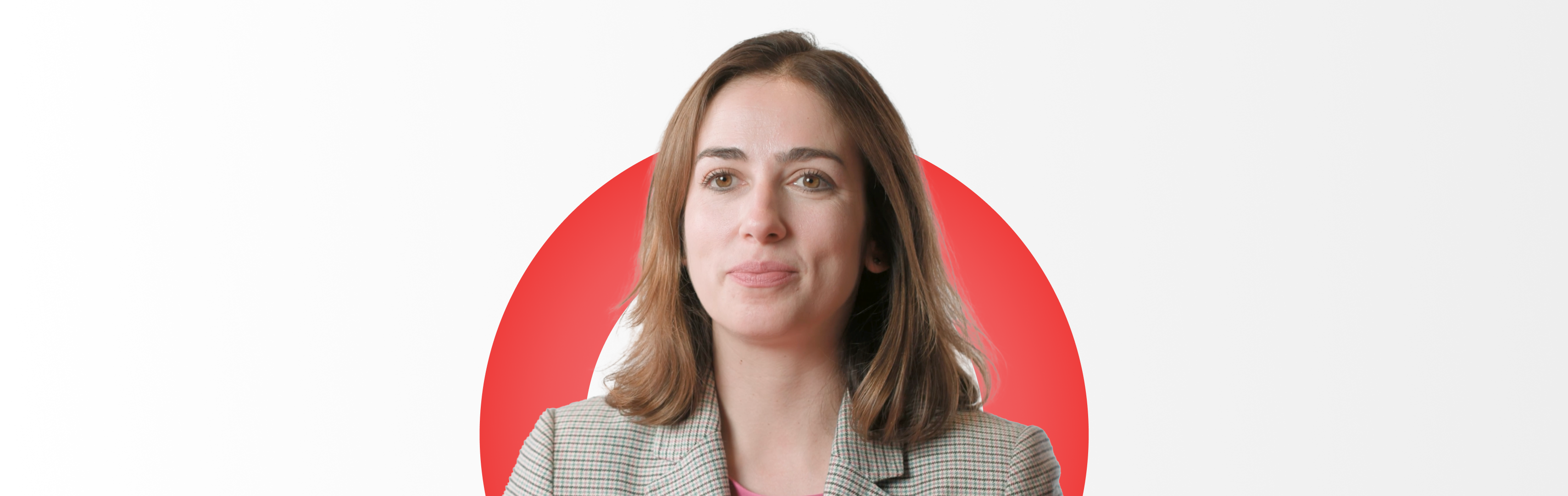  A corporate headshot of Catalina Secreteanu, Managing Director of ESG Solutions at Morningstar Sustainalytics. Catalina is wearing a checked blazer and pink top.