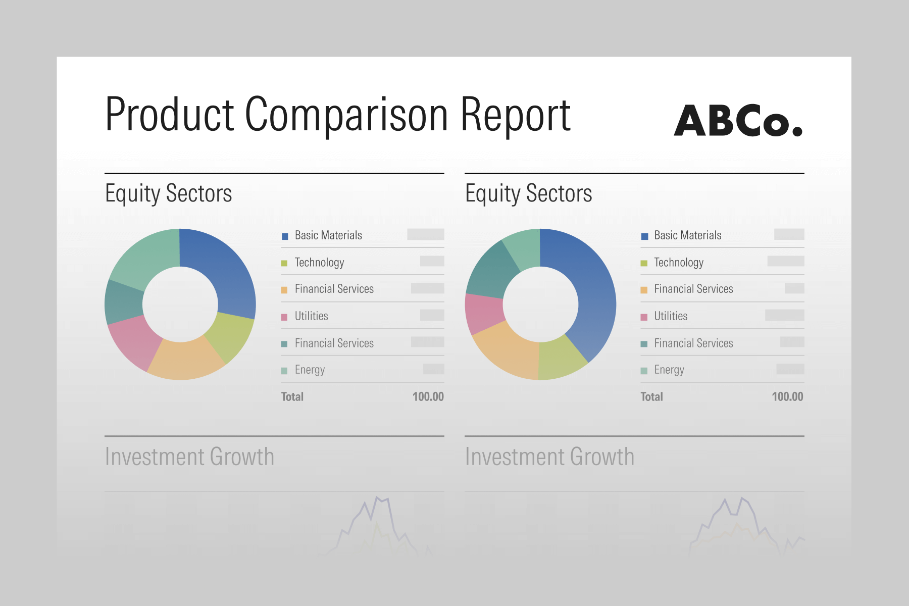 An illustration showing a product comparison report generated with Presentation Studio in Morningstar Direct.
