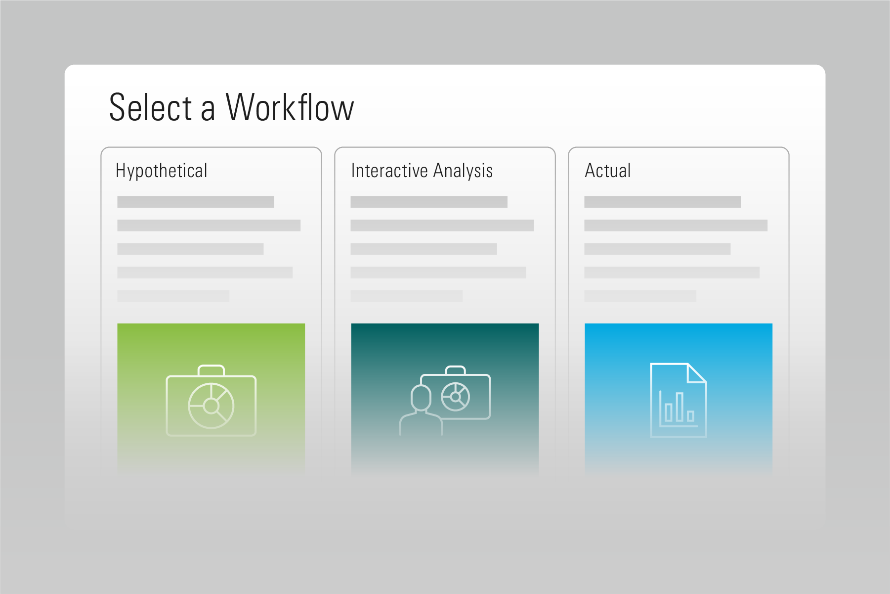 An illustration showing a workflow selection module in Morningstar’s regulation and compliance tools.