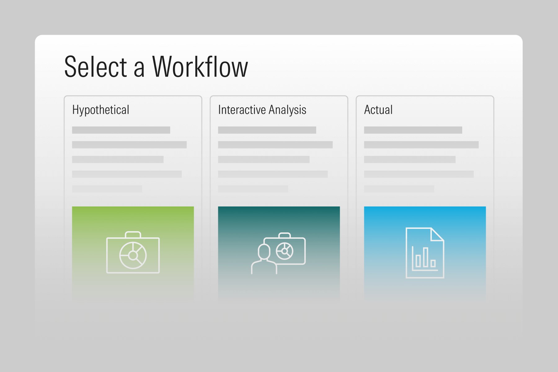 An illustration showing a workflow selection module in Morningstar’s regulation and compliance tools.