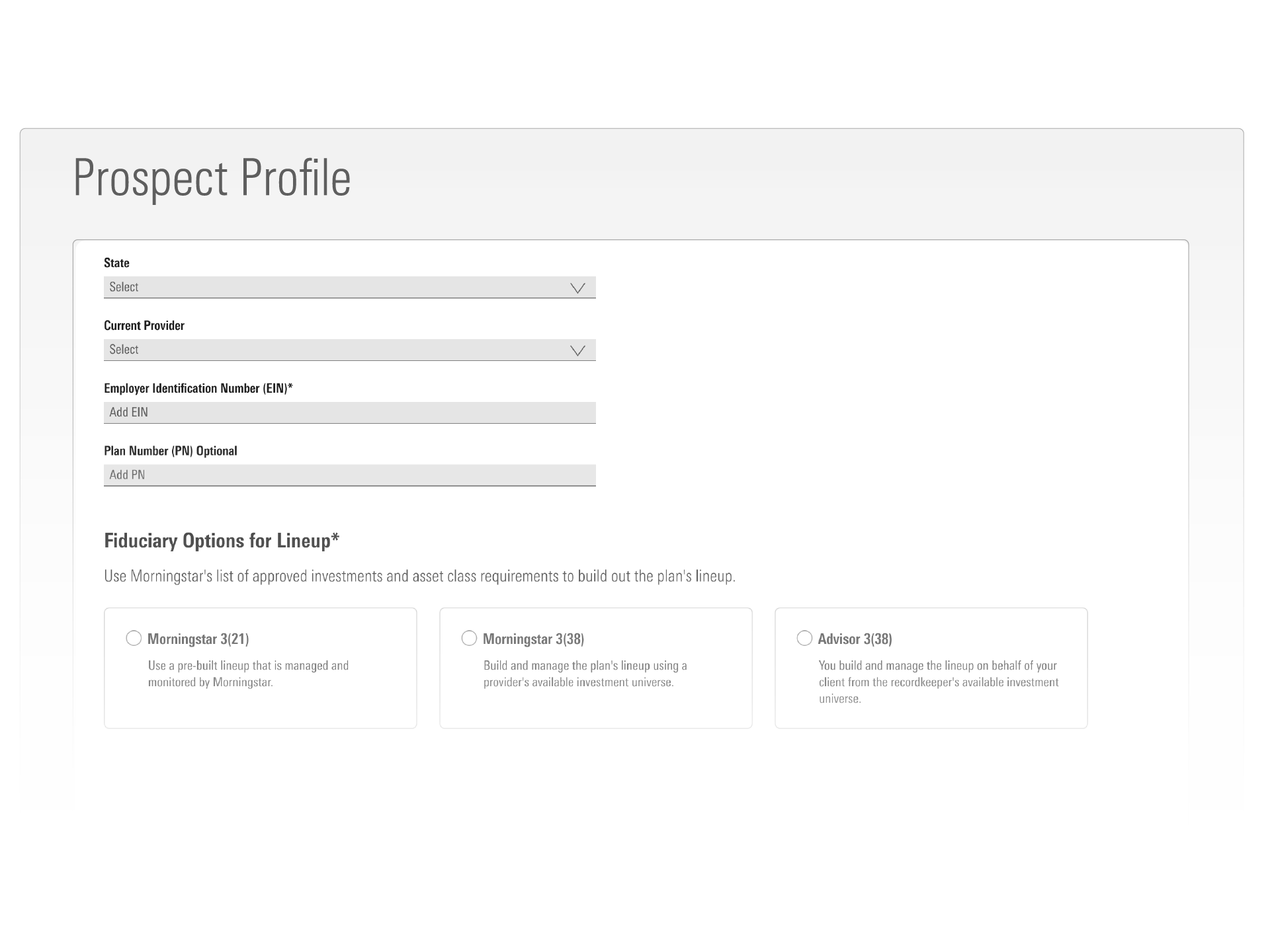 An illustration showing a prospect profile interface in Plan Advantage.