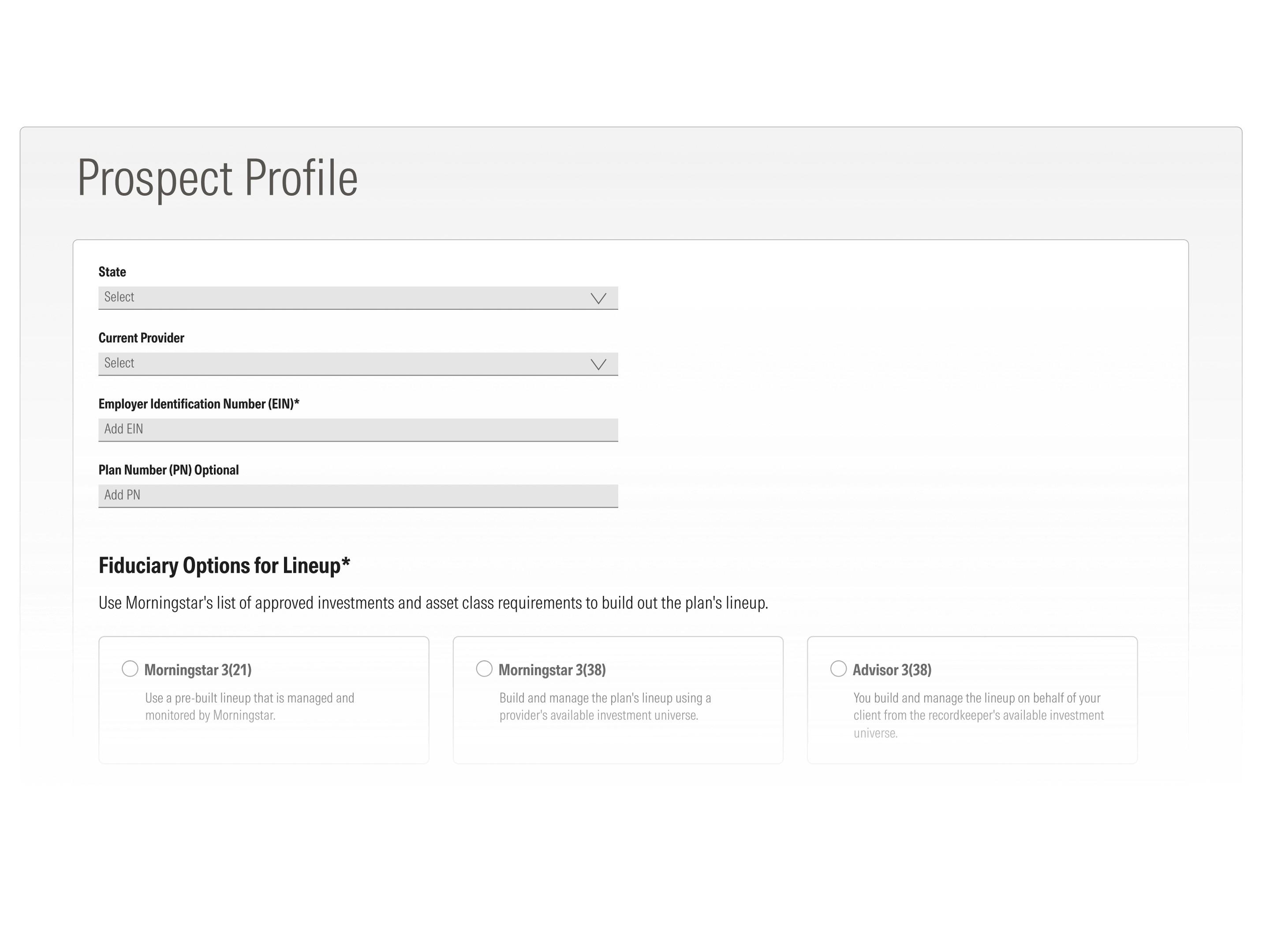 An illustration showing a prospect profile interface in Plan Advantage.